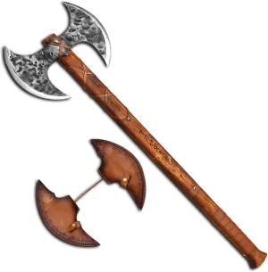 | Scandinavian Viking Axe Mens Axes Gifts for him Hatchet with Leather Sheath- 40" Handmade Double Head Berserker Axe Large Norse Axe Double Blade Axe Hunting Axe Dane Axe, Seax Axe