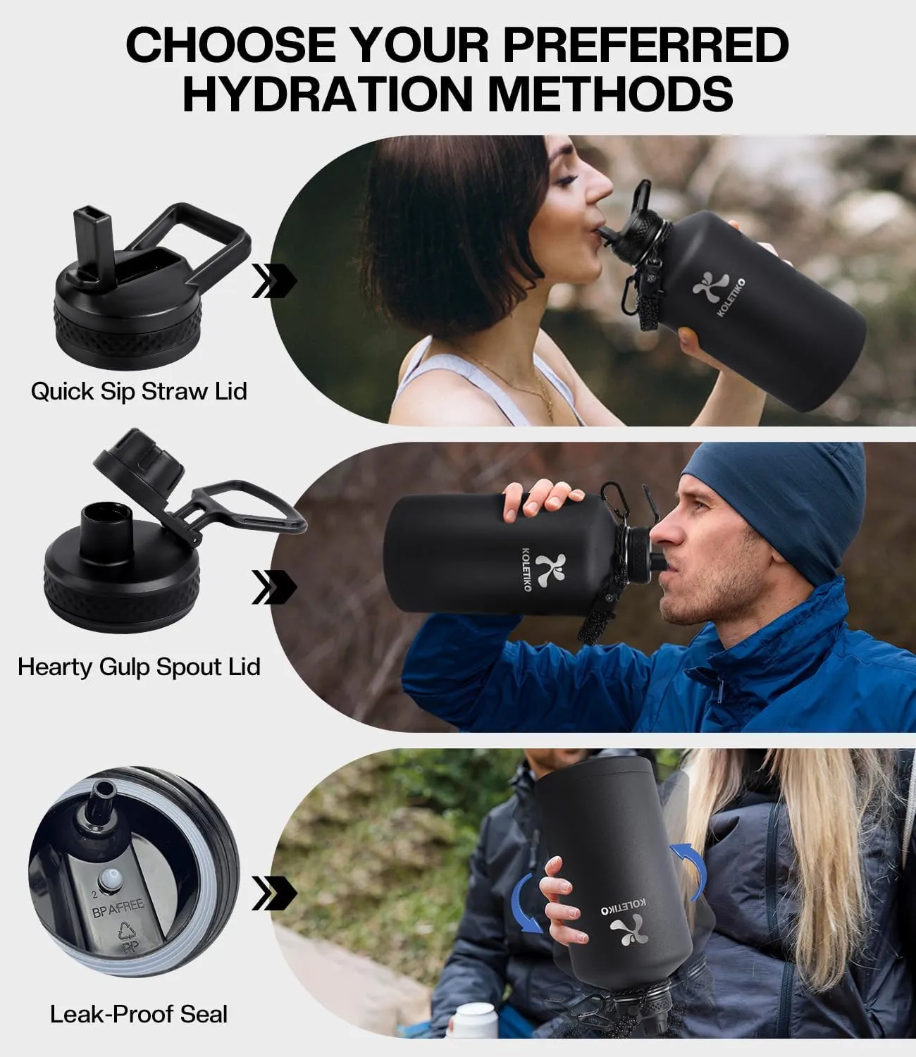 1 Gallon Water Bottle Insulated(COLD for 36 Hrs), Non-BPA & Leak Proof, 128 oz Sports Stainless Steel Water Jug Large with Paracord Handle, Straw & Spout Lid, Magic Black