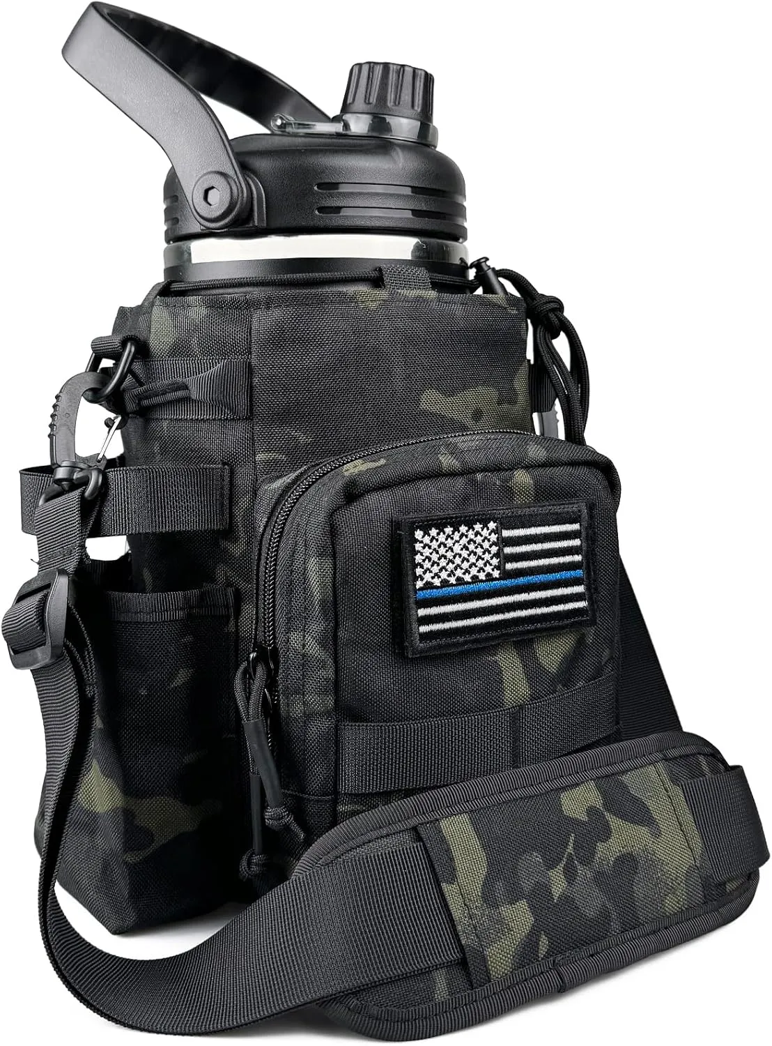 1 Gallon Water Bottle with Military Style Bottle Holder Bag Insulated Stainless Steel Water Jug for Men