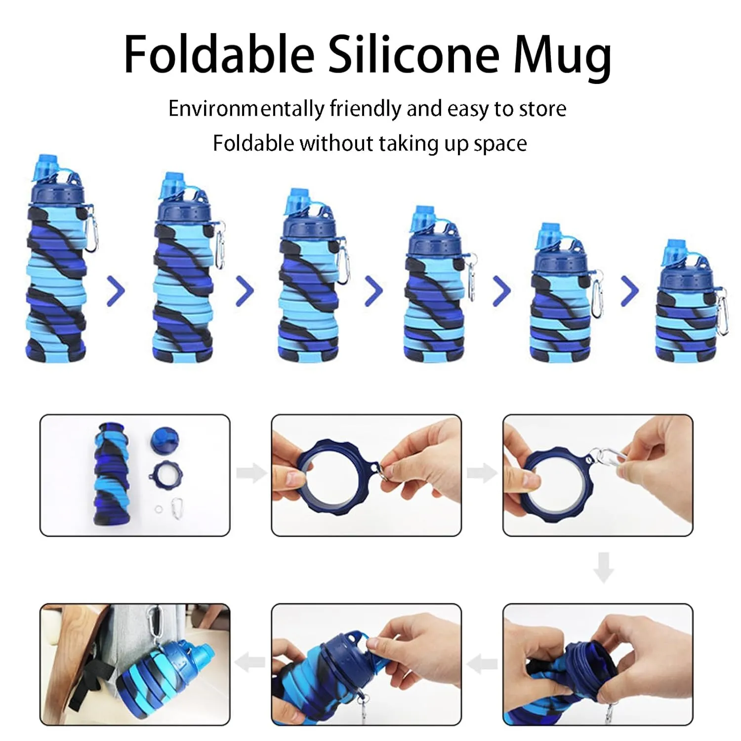 1 Pc Collapsible Water Bottle – Portable 500ml Silicone Sports Bottle