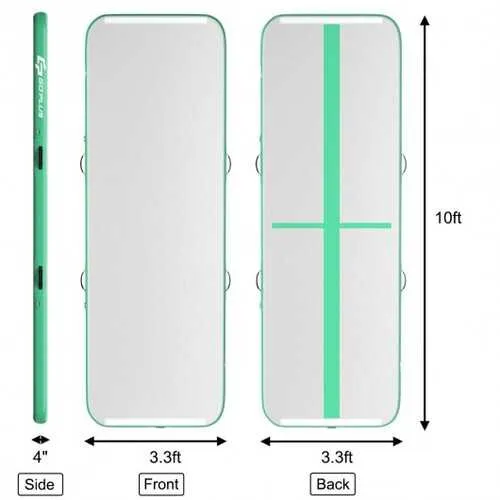 10 Feet Air Track Inflatable Gymnastics Tumbling Mat with Pump -Green - Color: Green