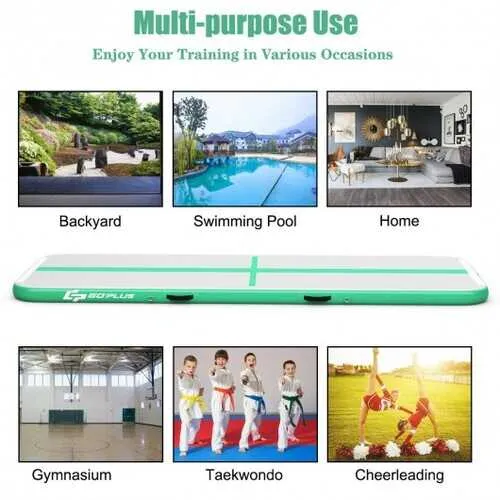10 Feet Air Track Inflatable Gymnastics Tumbling Mat with Pump -Green - Color: Green
