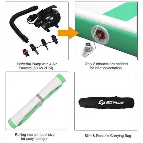 10 Feet Air Track Inflatable Gymnastics Tumbling Mat with Pump -Green - Color: Green