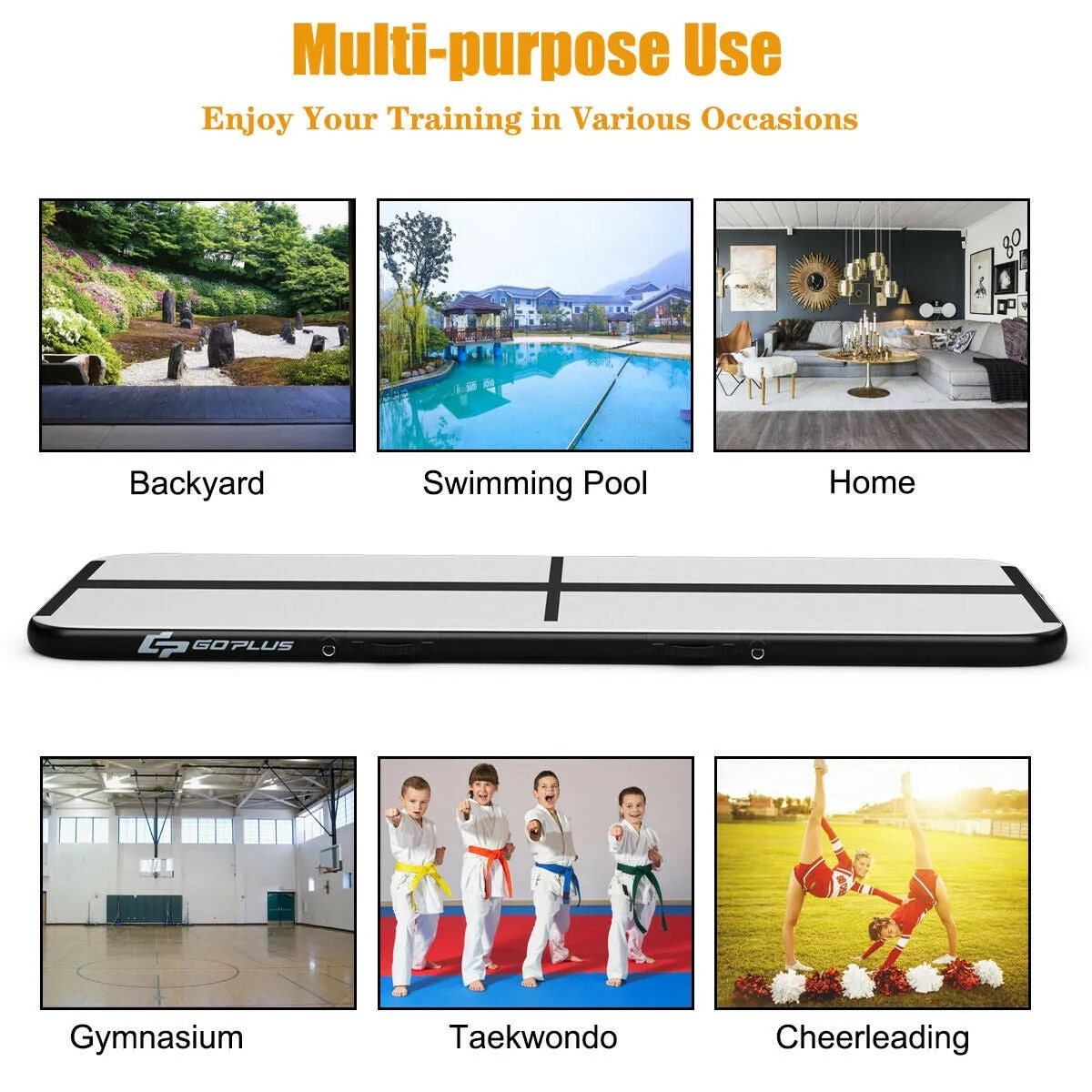 10 Feet Inflatable Gymnastics Tumbling Mat with Pump-Black