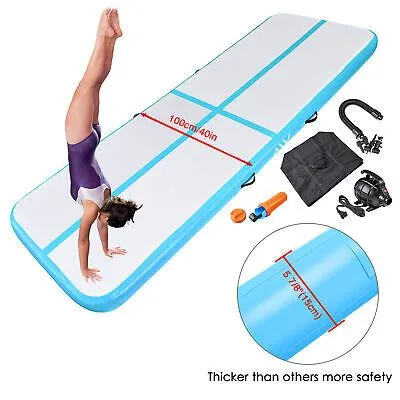 10 Ft Air Mat Track Inflatable Tumbling Mat Gymnastics Training Fitness Blue