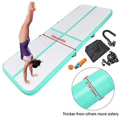 10 Ft Air Mat Track Inflatable Tumbling Mat Gymnastics Training Fitness Green