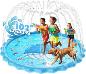 102" Splash Pad, Sprinkler & Splash Play Mat Toys for Kids Water Toys, Inflatable Wading Pool Extra Large Thicker Summer Outdoor Funny Toys for Kids & Dogs