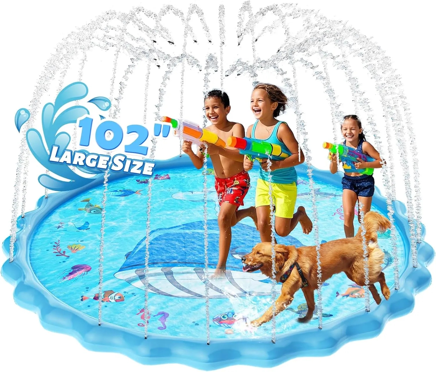 102" Splash Pad, Sprinkler & Splash Play Mat Toys for Kids Water Toys, Inflatable Wading Pool Extra Large Thicker Summer Outdoor Funny Toys for Kids & Dogs