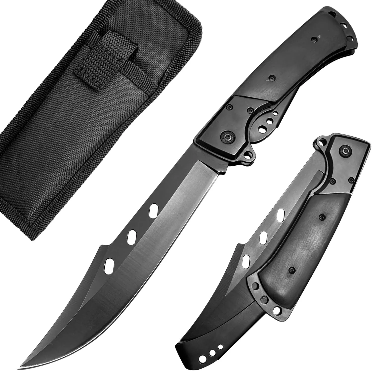 10.5" Large Folding Knife with Rosewood Handle - Long Blade EDC Tactical Pocket Knives for Men, Outdoor Hunting Camping Survival Folding Knife (Black)
