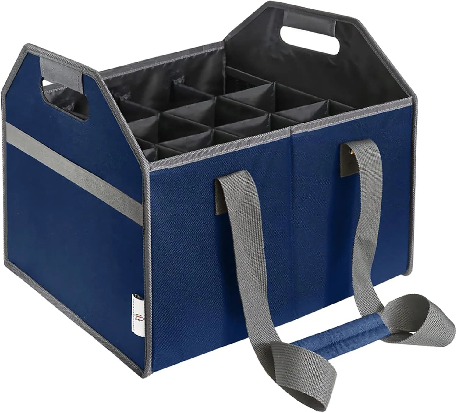 12 Bottle Wine Carrier Bag Collapsible Reusable with Strap for Liquor Champagne Beer Glasses Storage Shopping Travel (Navy Blue)