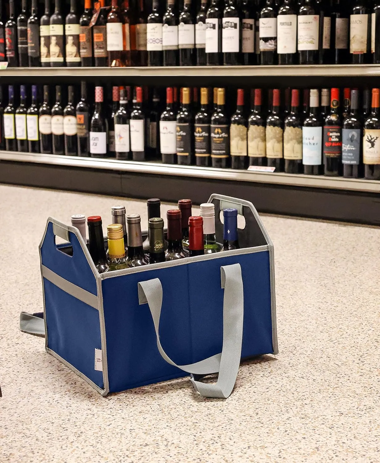 12 Bottle Wine Carrier Bag Collapsible Reusable with Strap for Liquor Champagne Beer Glasses Storage Shopping Travel (Navy Blue)