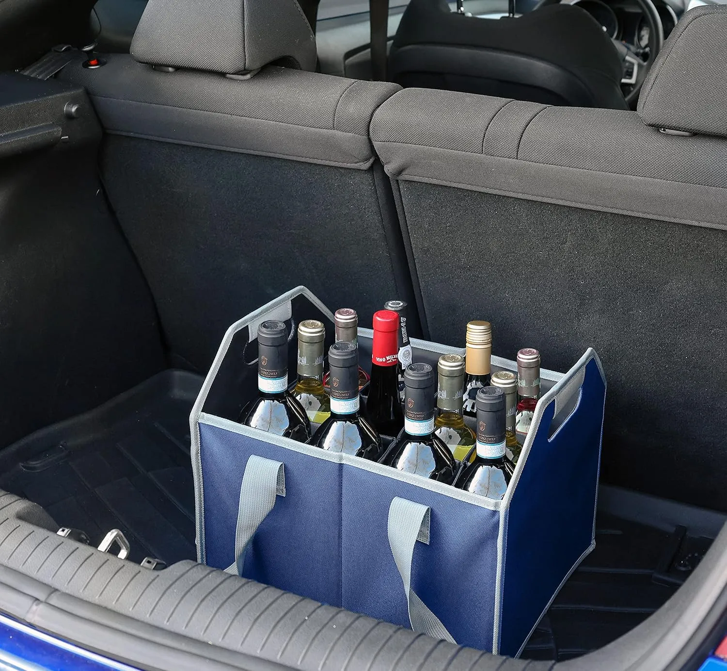 12 Bottle Wine Carrier Bag Collapsible Reusable with Strap for Liquor Champagne Beer Glasses Storage Shopping Travel (Navy Blue)