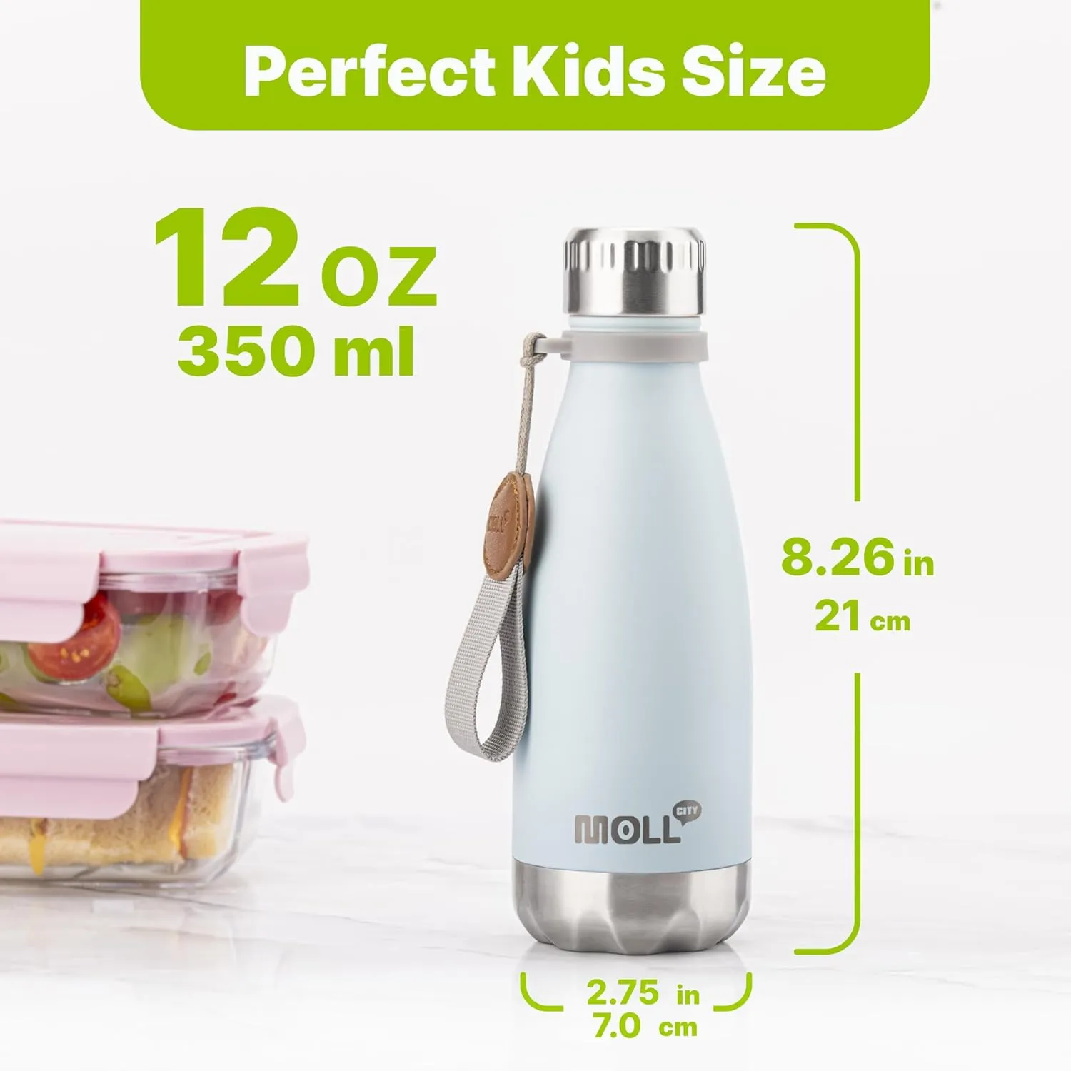 12 oz Water Bottle Stainless Steel Double Wall Vacuum Insulated Sports Water Bottle for Kids, Small Mini Cola Shape Water Flask Leak Proof (Baby Blue-Purple Pink)