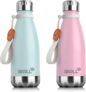 12 oz Water Bottle Stainless Steel Double Wall Vacuum Insulated Sports Water Bottle for Kids, Small Mini Cola Shape Water Flask Leak Proof (Baby Blue-Purple Pink)