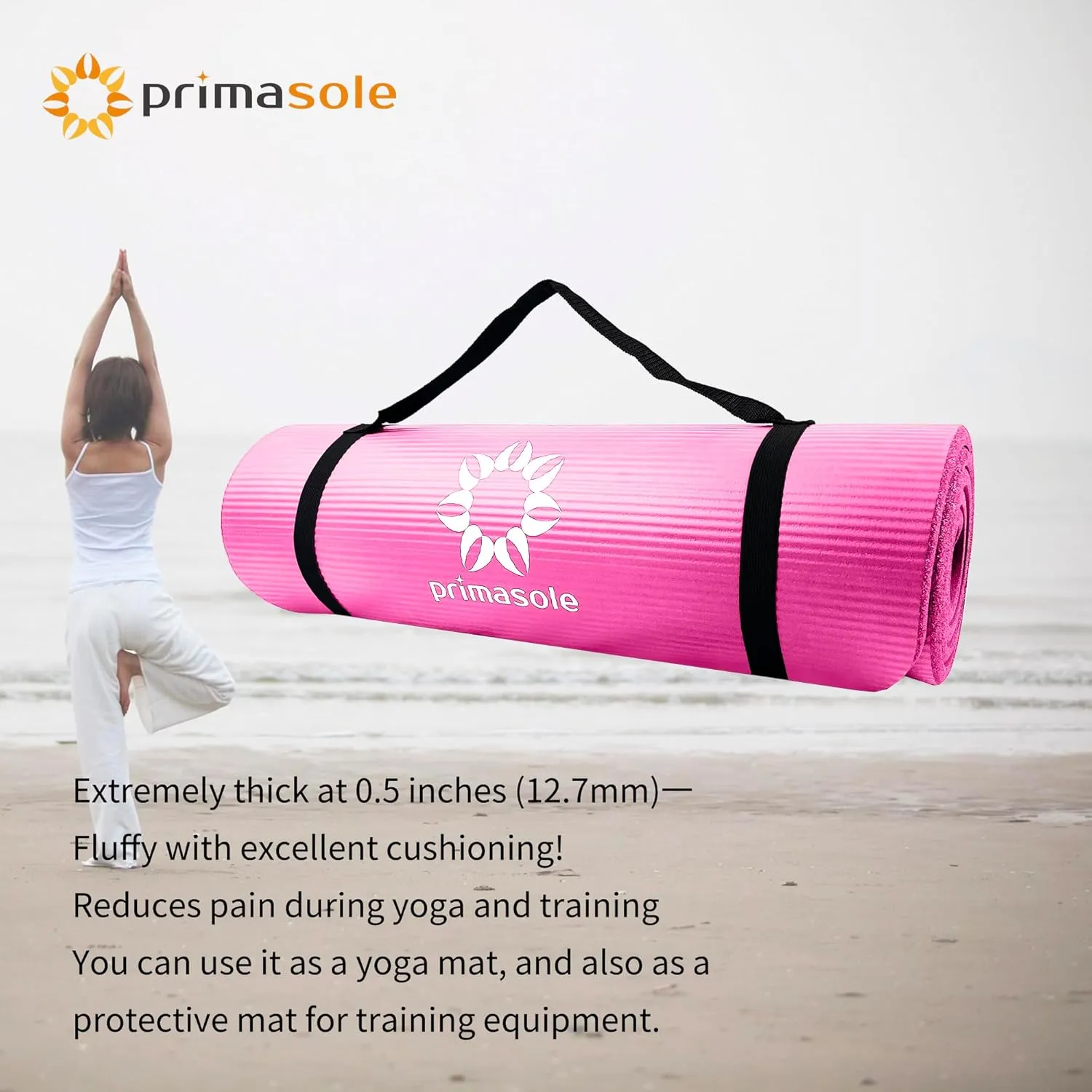 1/2 Thick Exercise Mat with Carry Strap & Case Mat for Yoga Pilates Fitness at Home and Gym 72" L x 24" W