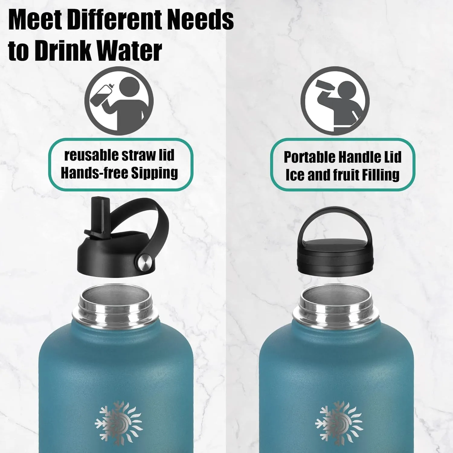 128 oz Water Bottle with Paracord Handle & Bottle Brush - Large Stainless Steel Water Bottle with Carrying Pouch & 2 Lids - Double Wall Vacuum Water Jug for Sport Gym Camping, Graphite