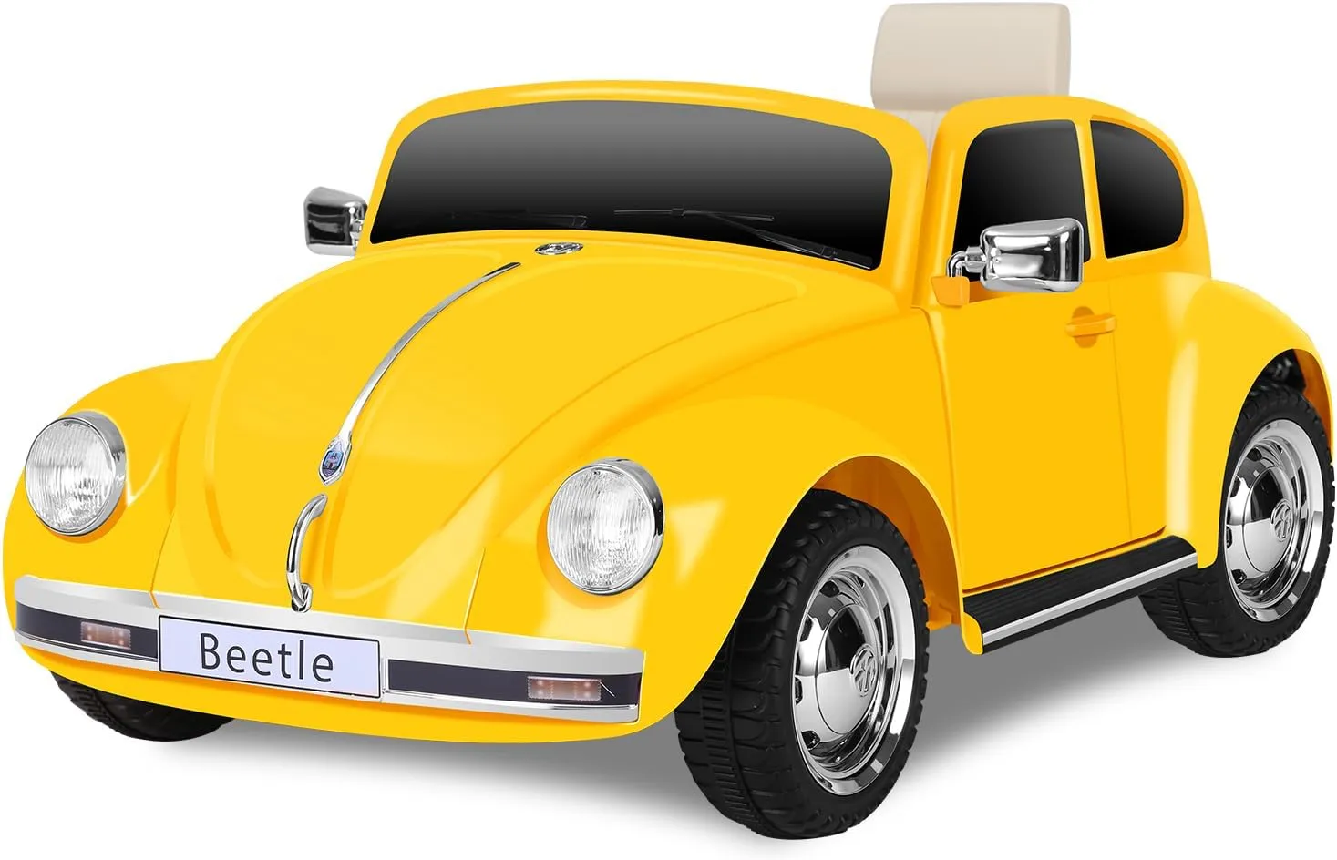 12V Electric Car for Toddlers, Licensed Volkswagen Beetle Ride on Car with Remote Control, LED Light, 3 Speeds, Music, Bluetooth, Ages 37-96 Months, Yellow