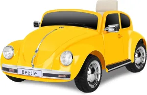 12V Electric Car for Toddlers, Licensed Volkswagen Beetle Ride on Car with Remote Control, LED Light, 3 Speeds, Music, Bluetooth, Ages 37-96 Months, Yellow