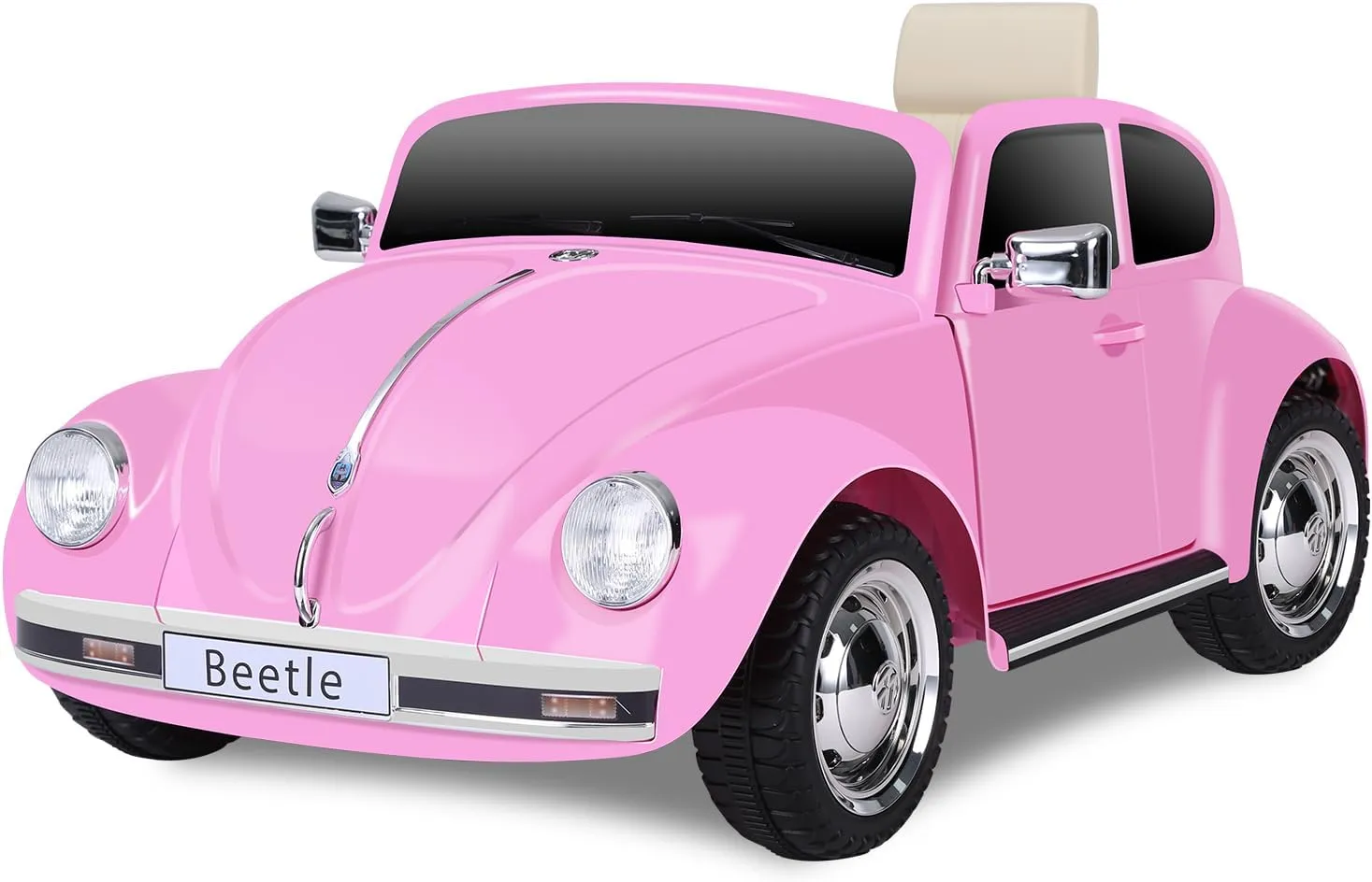 12V Kids Electric Car, Licensed Volkswagen Beetle Power Wheels with Remote Control, Ride on Car Toys with LED Light, 3 Speeds, Music, Pink