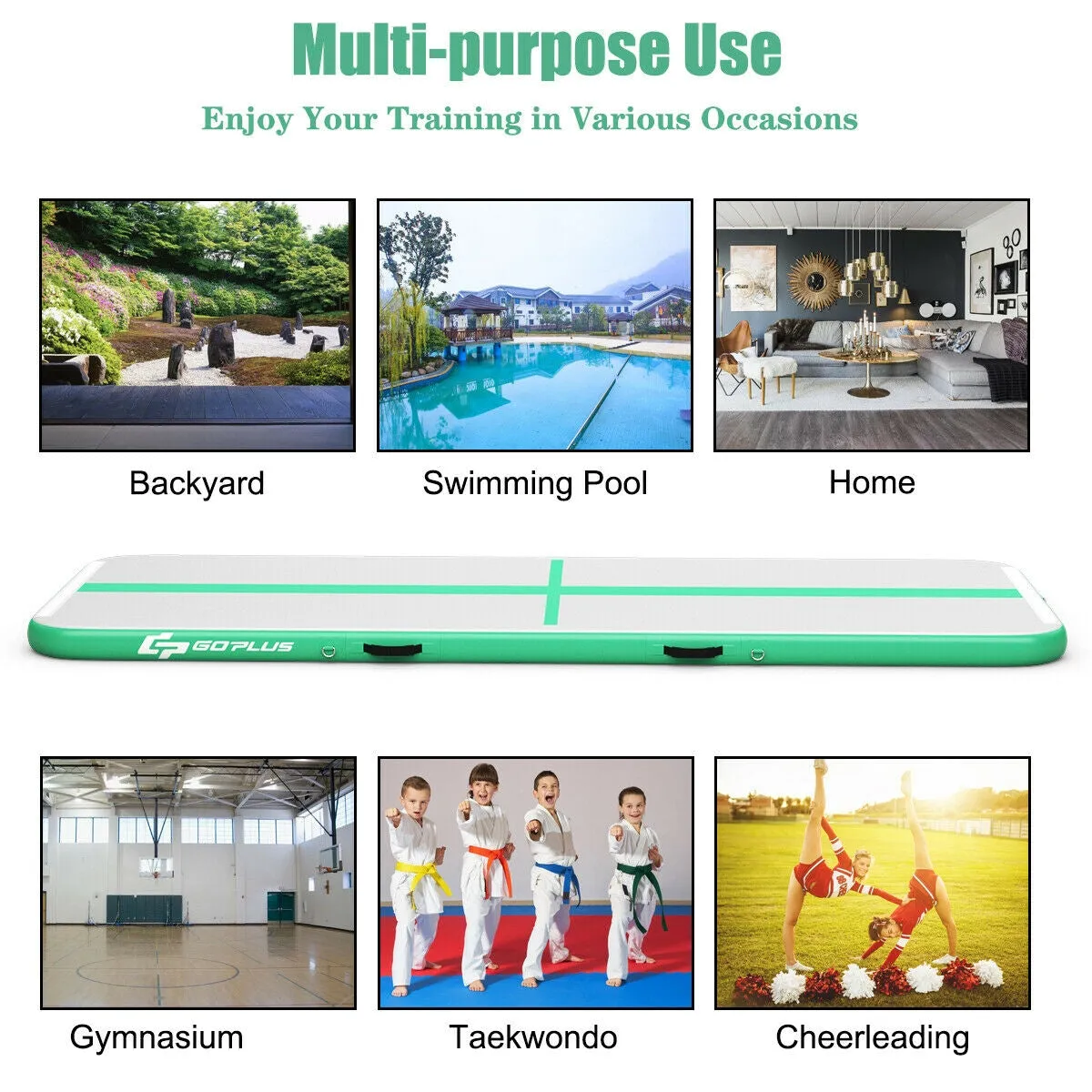 13 Feet Inflatable Gymnastics Tumbling Mat with Pump-Green