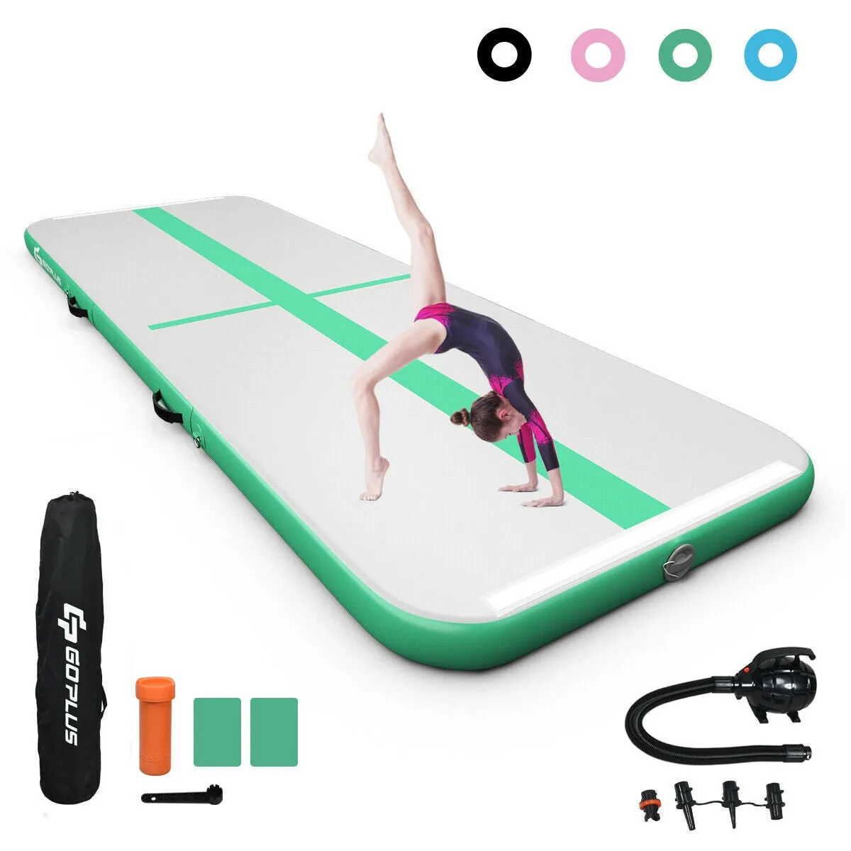 13 Feet Inflatable Gymnastics Tumbling Mat with Pump-Green