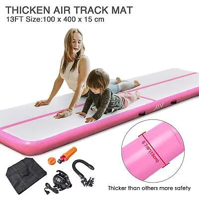 13 Ft Air Mat Track Inflatable Tumbling Mat Gymnastics Training Home Gym Pink