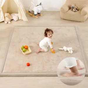 1.3" Thick Baby Play Mat,Ultra Soft Elasti-Foam 50×50 Playpen Mat for Tummy Time,Water-Repellent Coral Fleece Nursery Rug for Infants,Toddlers,Kids,Non-Slip Safe for Crawling(Beige)