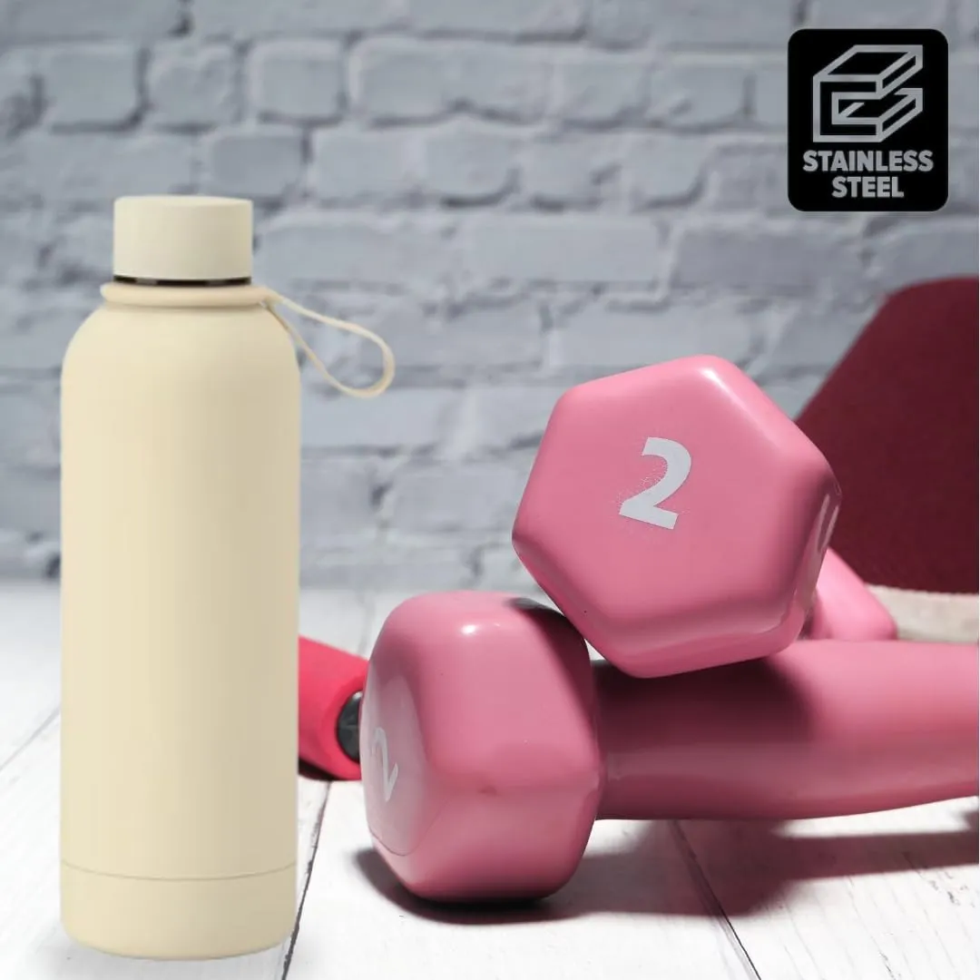 17 oz Stainless Steel Insulated Water Bottle - Double Wall Vacuum Insulated, Leakproof, BPA Free - Gym & Travel Bottle (Beige)