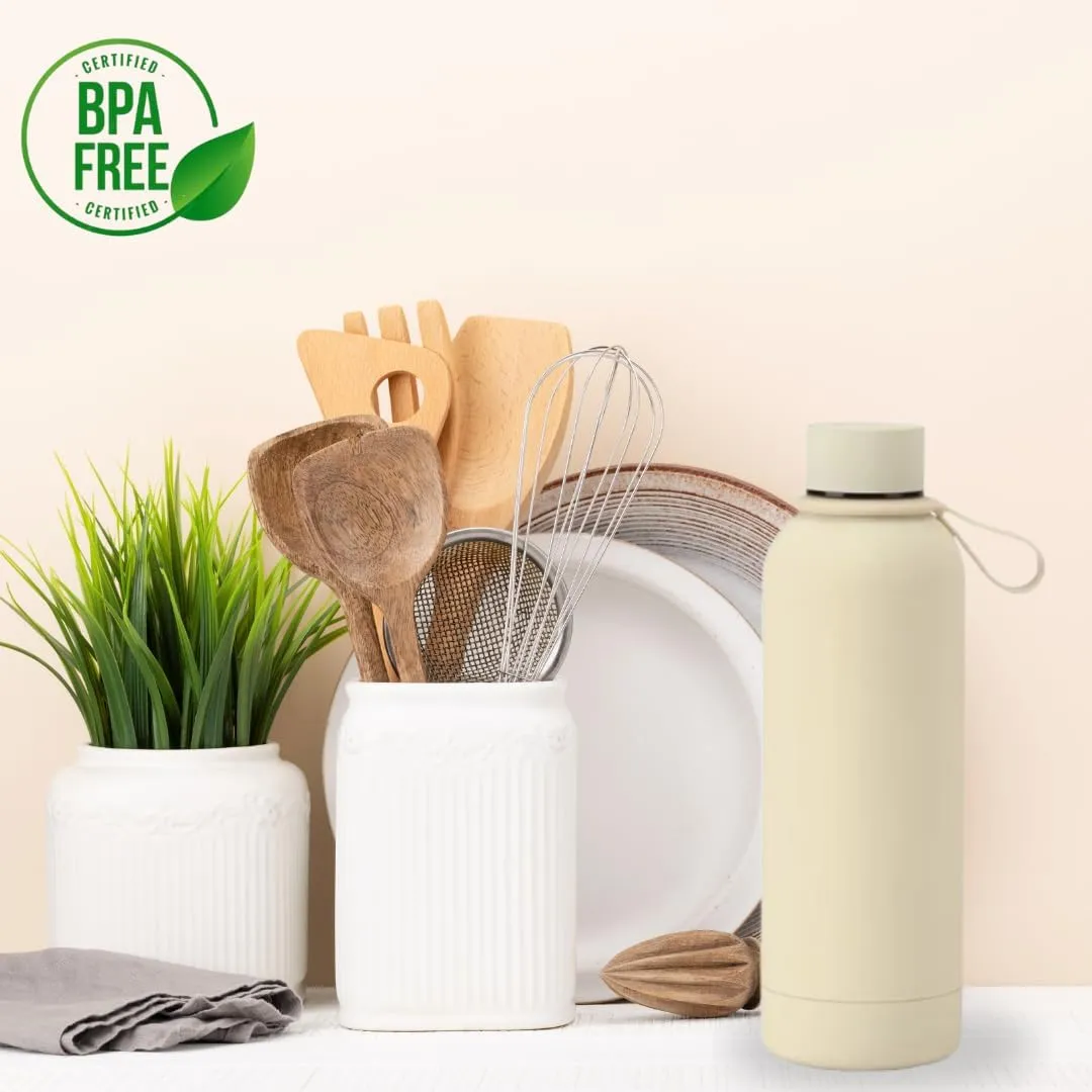 17 oz Stainless Steel Insulated Water Bottle - Double Wall Vacuum Insulated, Leakproof, BPA Free - Gym & Travel Bottle (Beige)