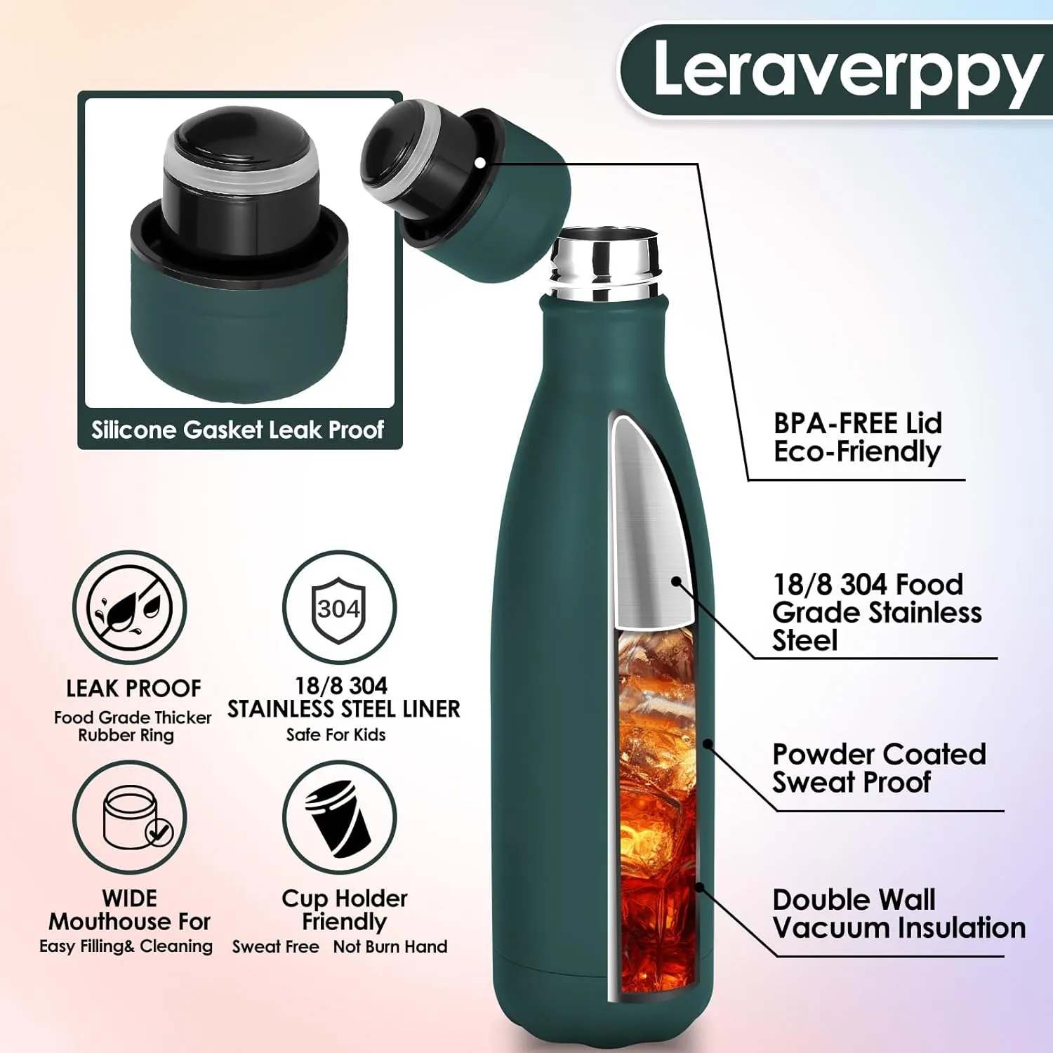 17oz Cola-Bottle Shaped Stainless Steel Leak-proof Water Bottle,Double Wall Vacuum Insulated Metal Thermos,Travel Mug For Sports Indoors & Outdoors,BPA-Free Kids Flasks,Army Green(4Pack)