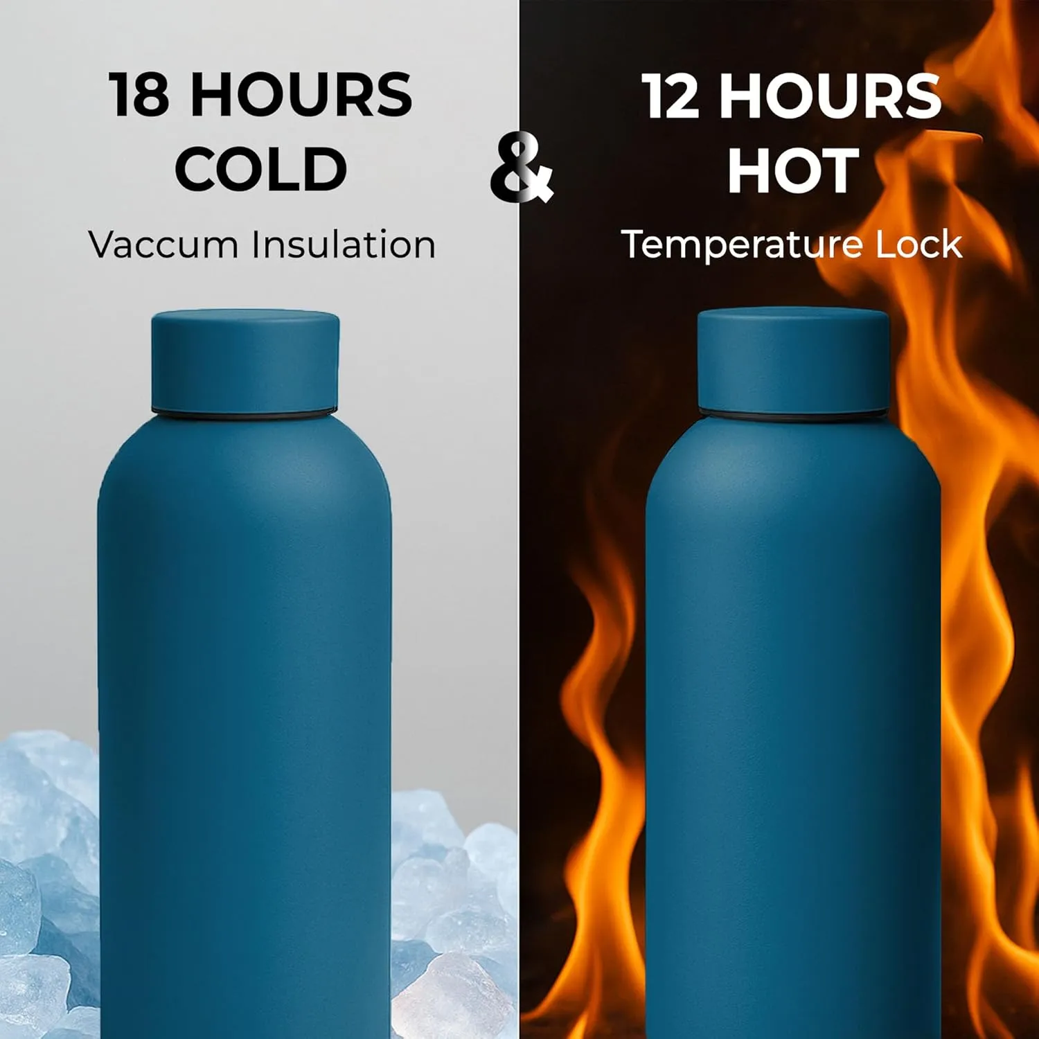 17oz Matte Finish Stainless Steel Water Bottle | Vacuum Insulated Travel Bottle |12 hrs Hot & 18 hrs Cold | Smooth Rubber Finish Water Bottle (Teal Blue)