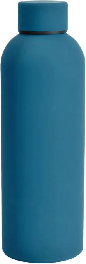 17oz Matte Finish Stainless Steel Water Bottle | Vacuum Insulated Travel Bottle |12 hrs Hot & 18 hrs Cold | Smooth Rubber Finish Water Bottle (Teal Blue)