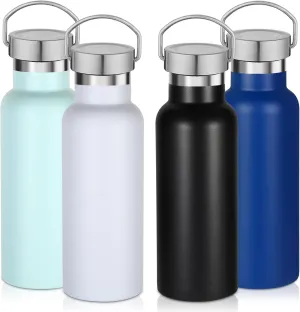 17oz Stainless Steel Water Bottle,Leak-Proof Sweat-Proof Travel Flask,Double Wall Vacuum Thermos,Portable Insulated Cup,Reuseble Metal Bottle for School Sports Hikers Kids,Mix(4Packs)