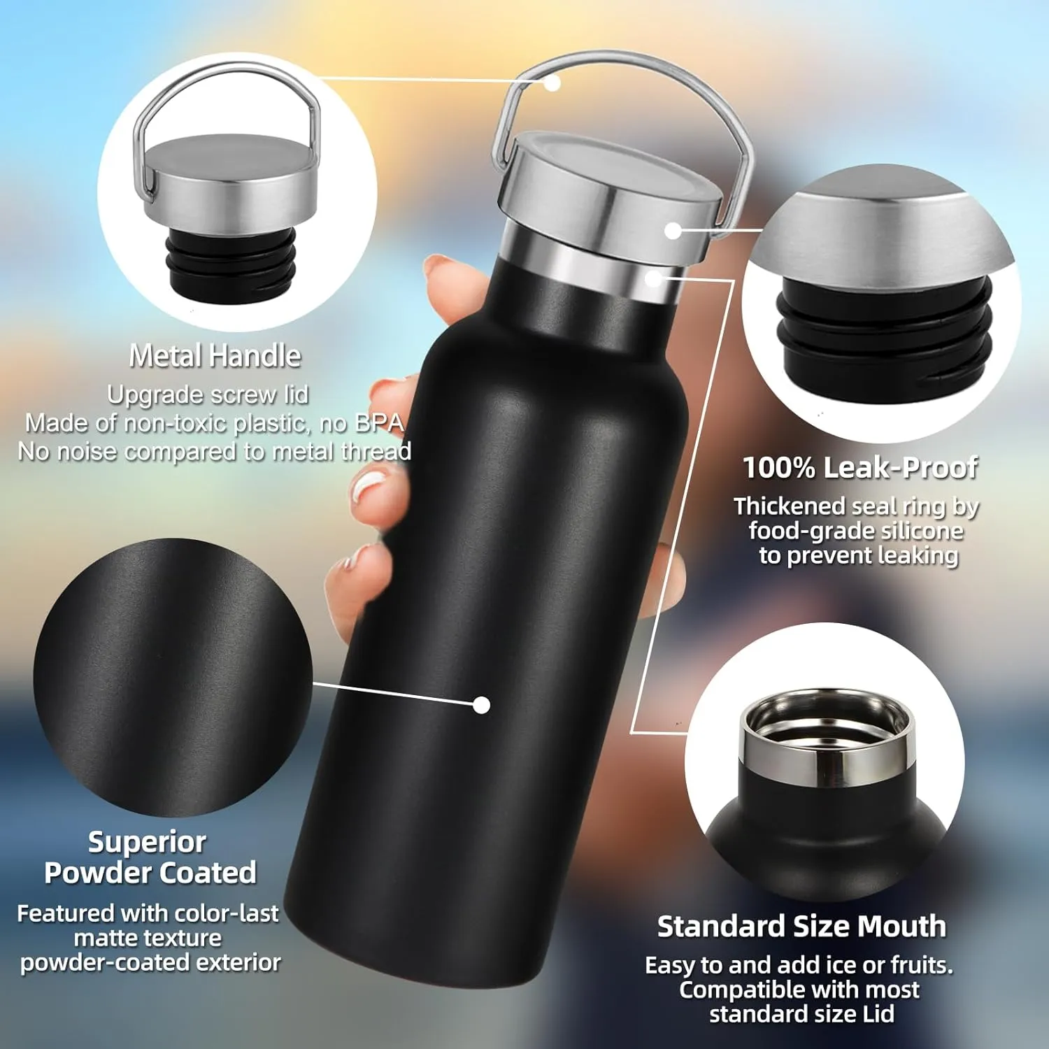 17oz Stainless Steel Water Bottle,Leak-Proof Sweat-Proof Travel Flask,Double Wall Vacuum Thermos,Portable Insulated Cup,Reuseble Metal Bottle for School Sports Hikers Kids,Mix(4Packs)
