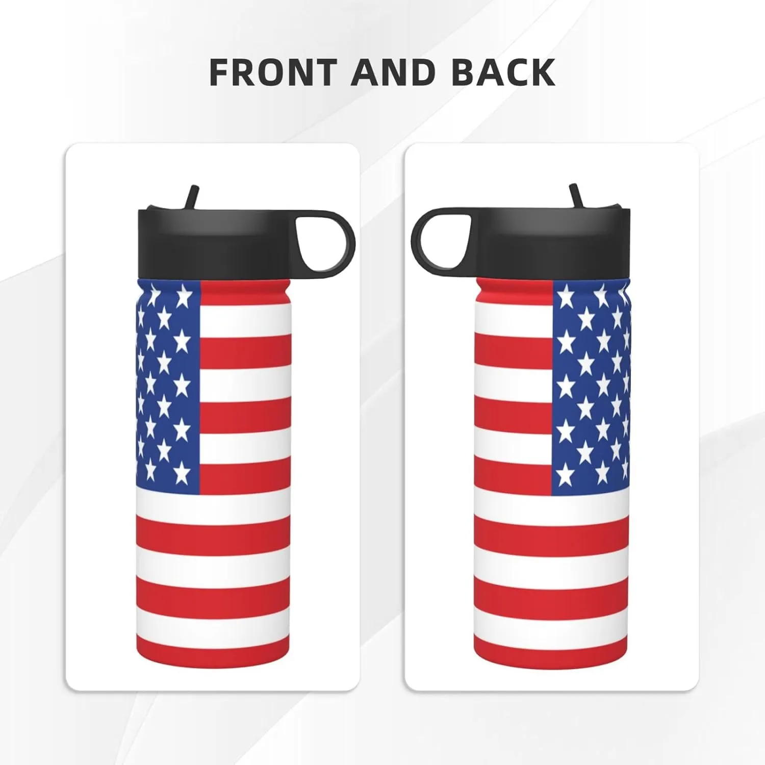 18oz USA Flag Insulated Water Bottles With Straw, Stars and Stripes Steel Double Walled Vacuum Sports Water Bottle for School