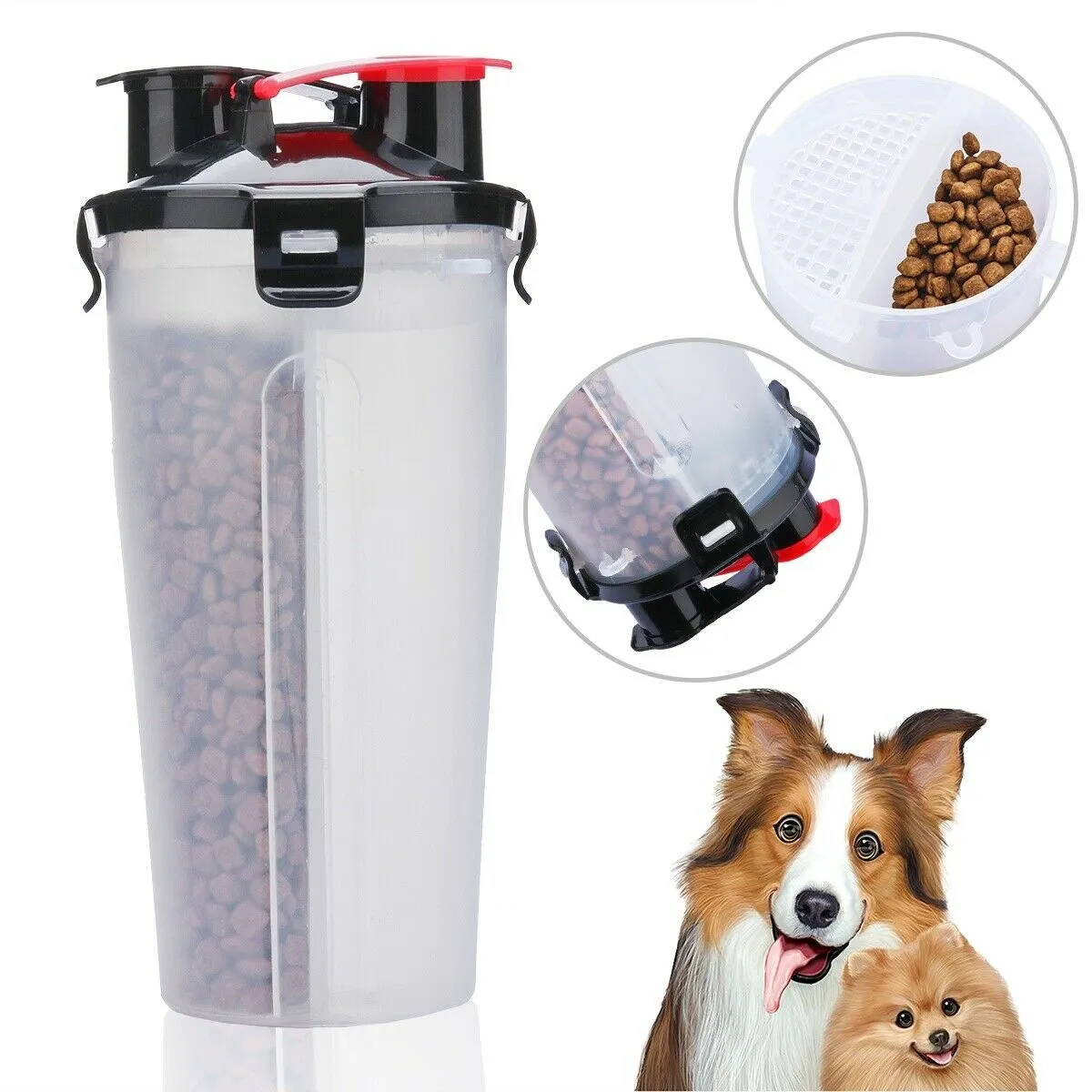 [2-CHAMBER DESIGN] Pet Food Container with Collapsible Dog Bowls for Dogs Cats