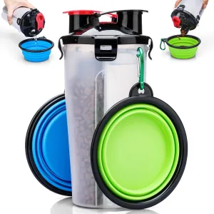 [2-CHAMBER DESIGN] Pet Food Container with Collapsible Dog Bowls for Dogs Cats