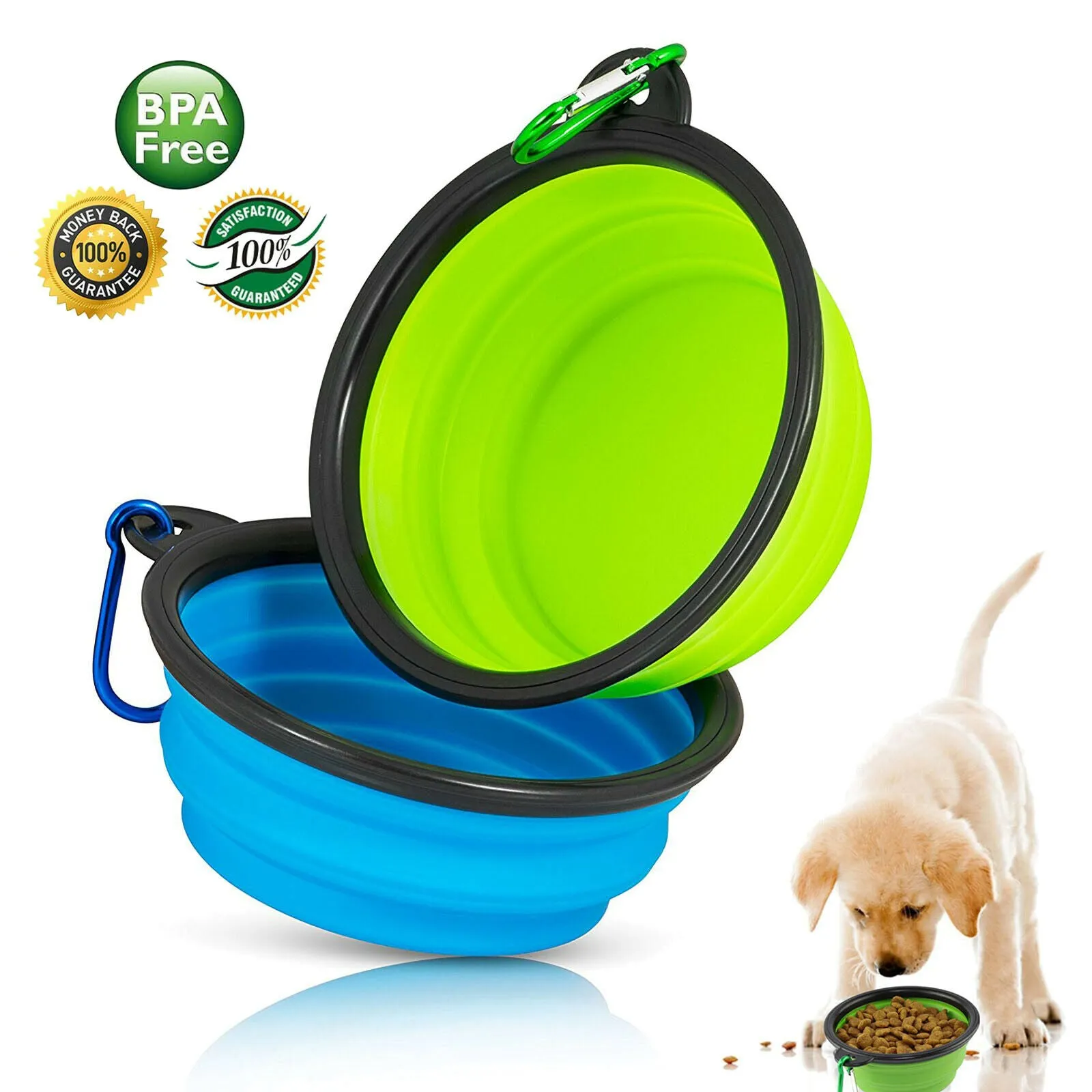 [2-CHAMBER DESIGN] Pet Food Container with Collapsible Dog Bowls for Dogs Cats