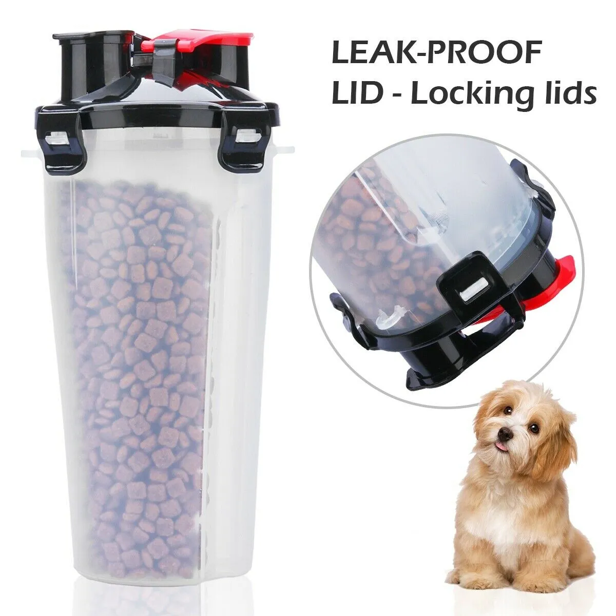 [2-CHAMBER DESIGN] Pet Food Container with Collapsible Dog Bowls for Dogs Cats