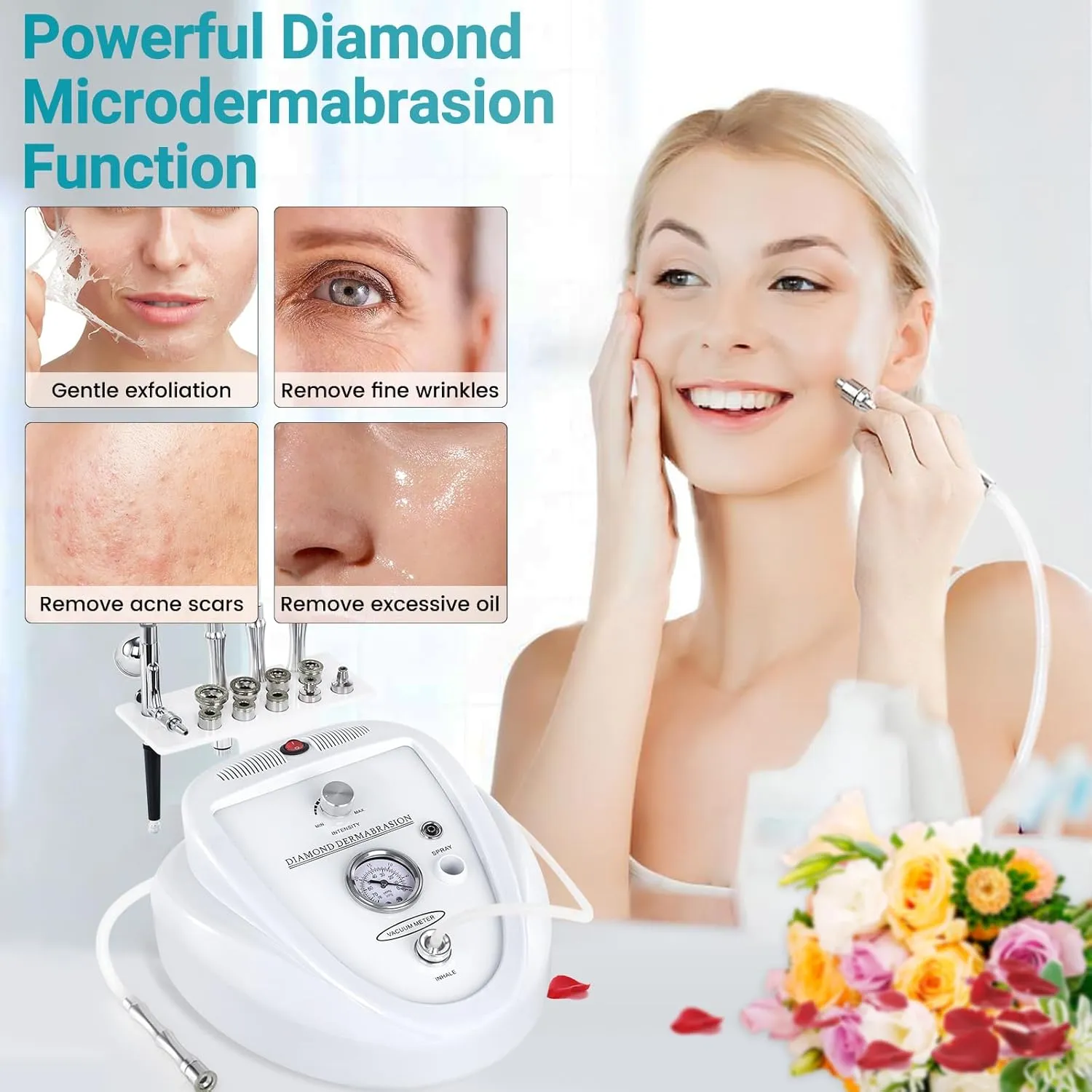 2 in 1 Diamond Micro der-ma-Bra-sion Machine, Yofuly 0-68cmHg Suction Power Professional Diamond Glow Facial Machine with Spray Kit, Facial Skin Care Equipment for Home Use