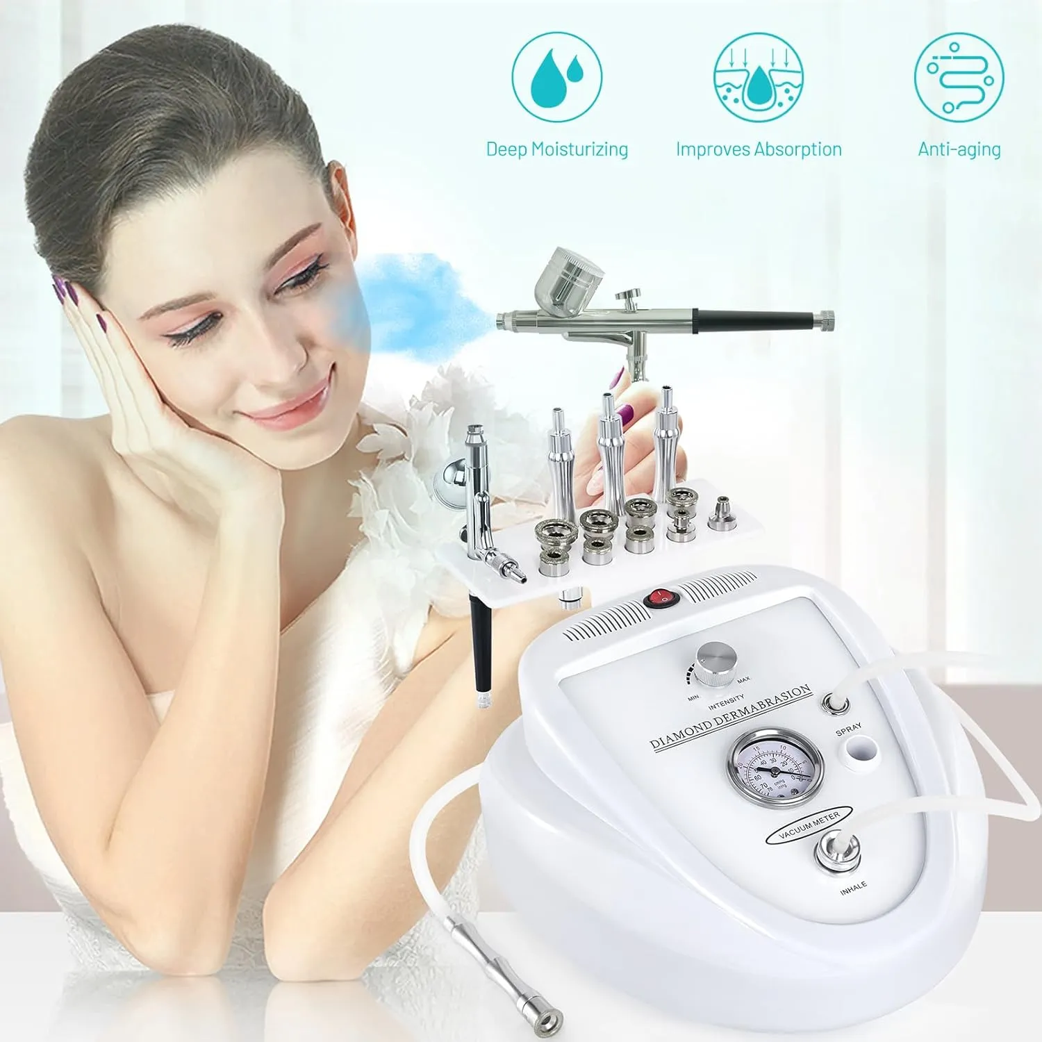 2 in 1 Diamond Micro der-ma-Bra-sion Machine, Yofuly 0-68cmHg Suction Power Professional Diamond Glow Facial Machine with Spray Kit, Facial Skin Care Equipment for Home Use