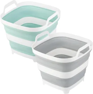 2 Pack Collapsible Ice Bucket with 2.77 Gal / 10.5L Each, Foldable Bottle Drink Cooler for Wine, Beer and Champagne, Space Saving Tub for House Cleaning, Outdoor Waterpot for Garden or Camping