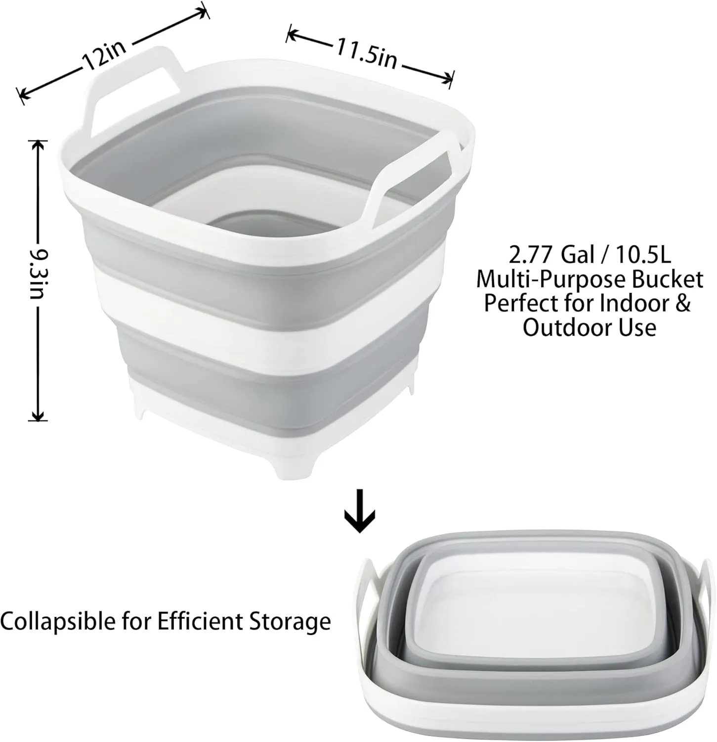 2 Pack Collapsible Ice Bucket with 2.77 Gal / 10.5L Each, Foldable Bottle Drink Cooler for Wine, Beer and Champagne, Space Saving Tub for House Cleaning, Outdoor Waterpot for Garden or Camping