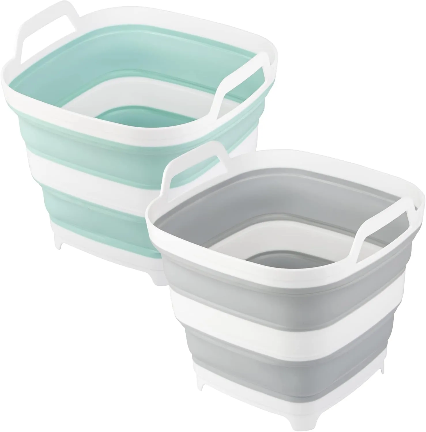 2 Pack Collapsible Ice Bucket with 2.77 Gal / 10.5L Each, Foldable Bottle Drink Cooler for Wine, Beer and Champagne, Space Saving Tub for House Cleaning, Outdoor Waterpot for Garden or Camping