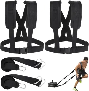 2-Pack Exercise Sled Harness, Resistance Training Rope Kit for Football & Running, Adjustable Padded Shoulder Strap, Tire Pulling Fitness Equipment