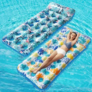2 Pack Inflatable Pool Float Mat, Giant Pool Floats Adult Size with Headrest, Lake Float Raft Water Lounger, Multi-Purpose Swimming Pool Floats Toys for Pool Party, Summertime Beach, Outdoor