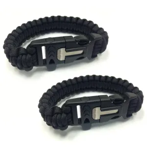 2-Pack: Paracord Survival Bracelet with Flint Scraper, Whistle and Cutting Tool