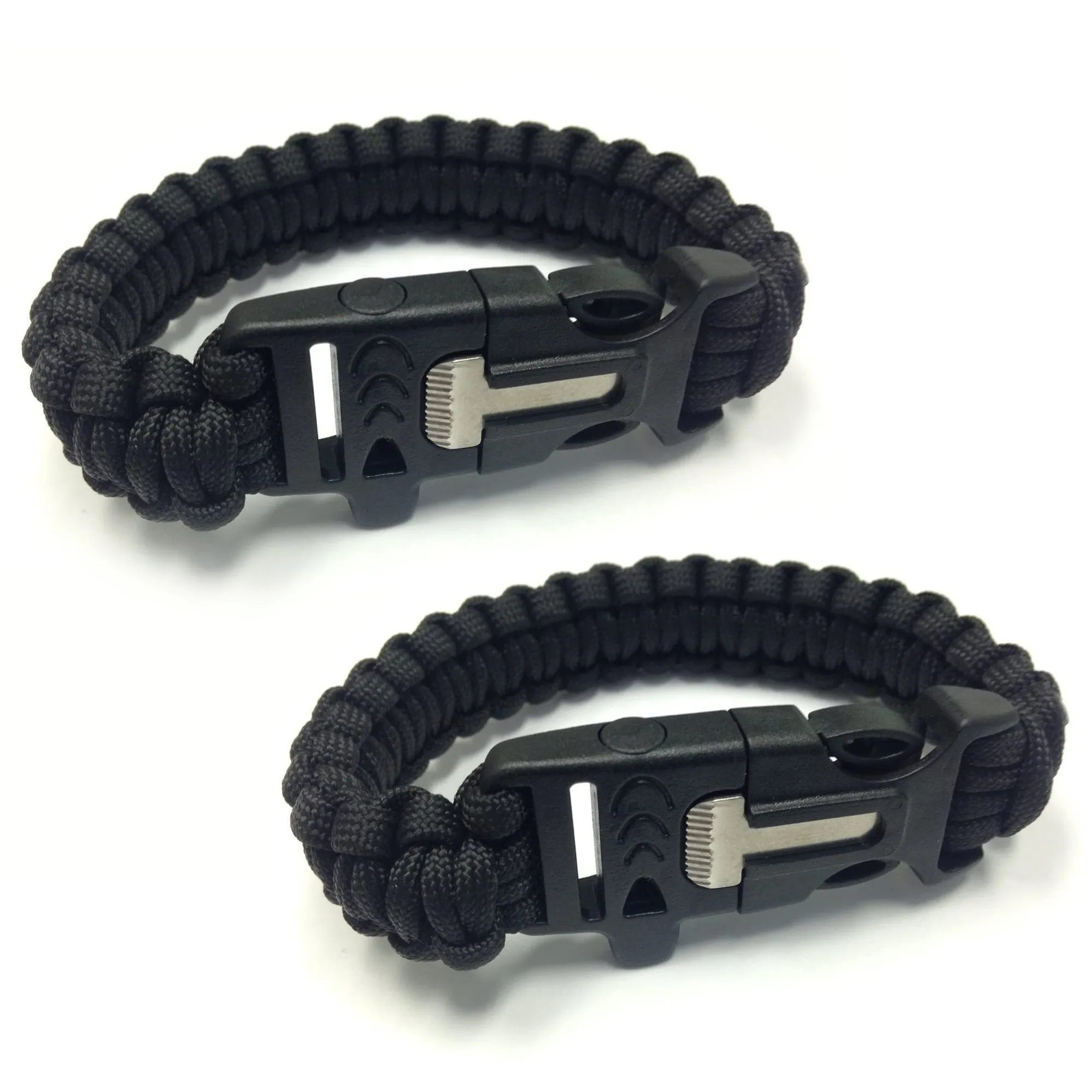 2-Pack: Paracord Survival Bracelet with Flint Scraper, Whistle and Cutting Tool