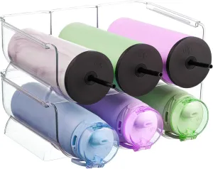 2 Pack Plastic Stackable Water Bottle Holders - Kitchen Pantry Refrigerator Storage Bins - Wine and Water Bottle Organizer Stand for Home Organization and Storage, Countertop Cabinet Organization Rack