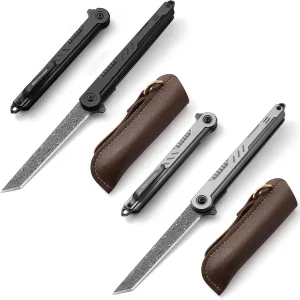 2 Set Tanto Knives (Black Sliver) Slim Damascus Pocket Knife for Men/Women, Tanto Knife Gentleman's Pocket Knives Small EDC Knife